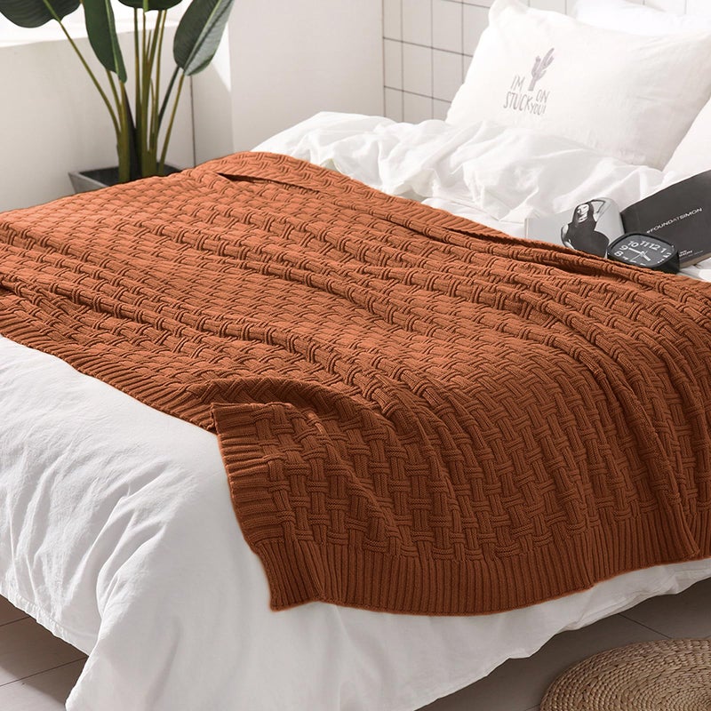 TREELY 100% Cotton Knitted Throw Blanket Couch Cover Blanket(50 x 60 Inches, Brown) - Image 4